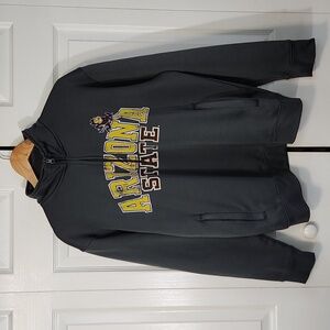 Arizona State Mens Gray Quarter-Zip Pullover Size LG Spellout Sparky Sun‎ Devil